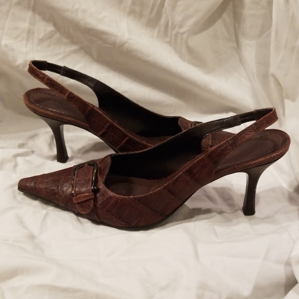 Antonio Melani Brown Pumps Sling Back Pointy Heels